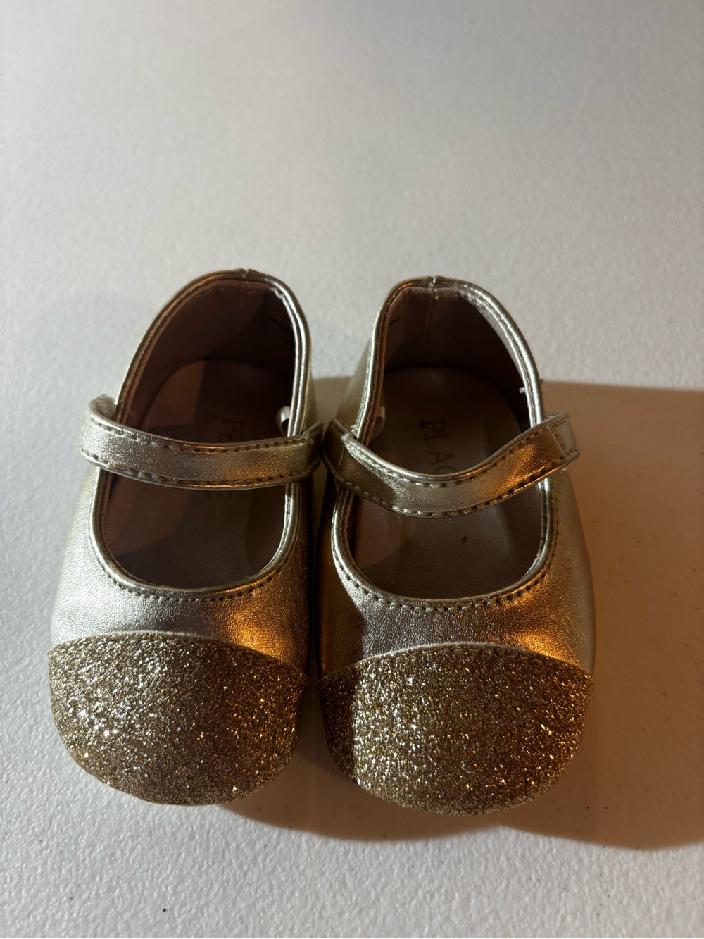 The Children's Place Metallic Gold Mary Jane Shoes with Glitter Toe Cap